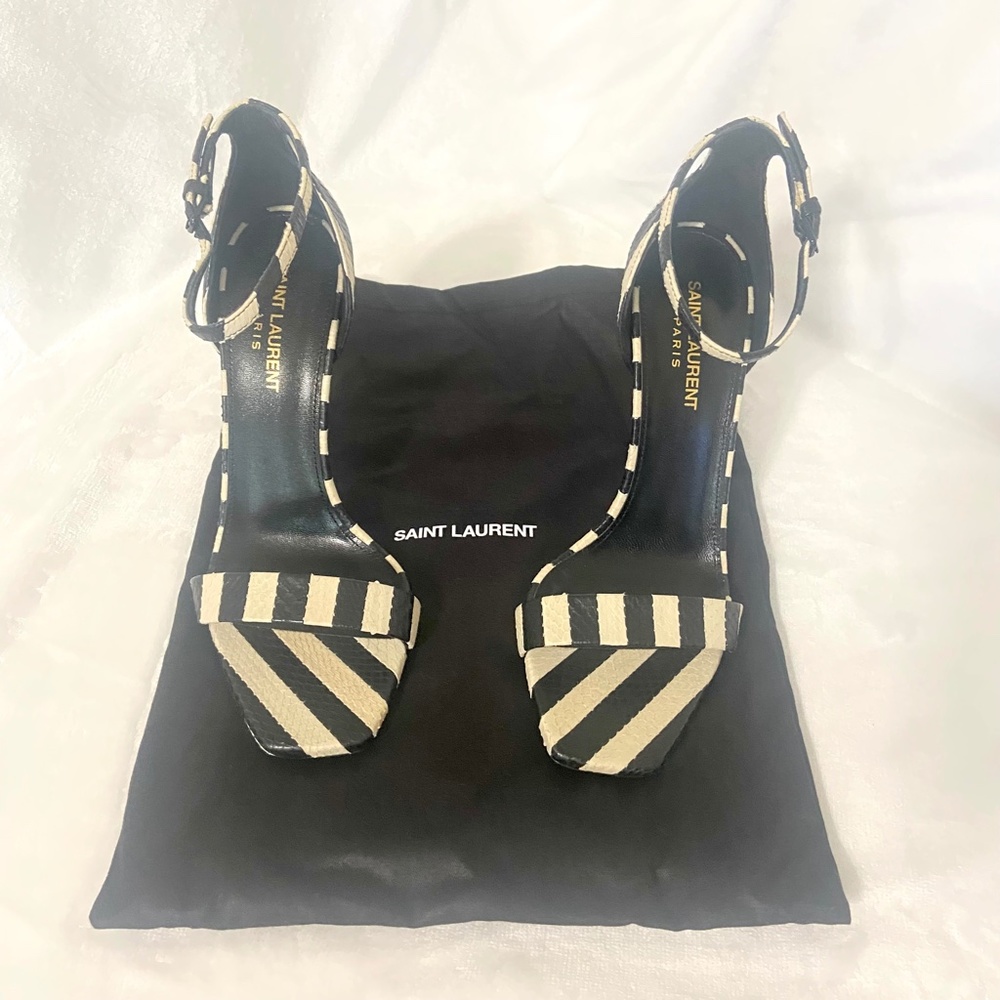 Saint Laurent Amber Ankle Strap Snakeskin Sandals NWT Size 38 - Picture 3 of 11